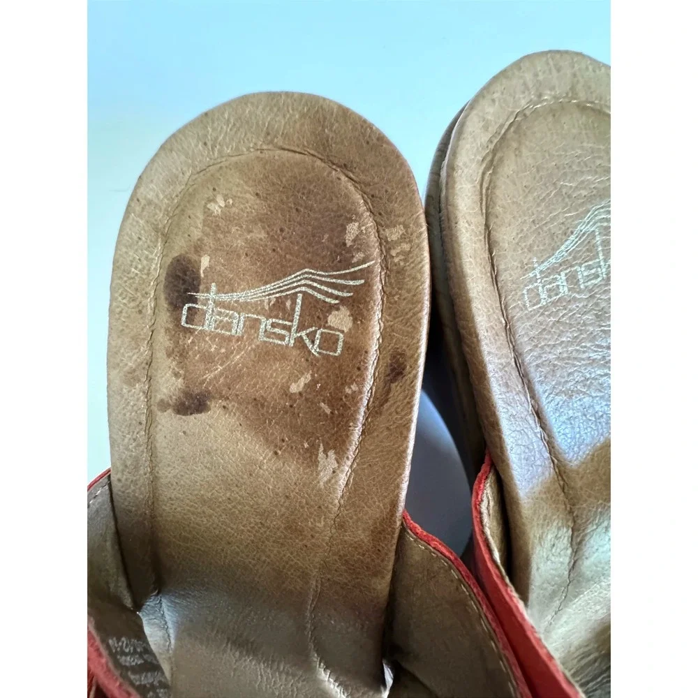 Dansko Jessie Coral Red Leather Clog Sandals Bohemian Chic Size EU/37